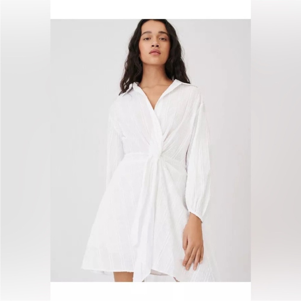 Maje White Ritellio Twist Front Cotton Shirt Dress